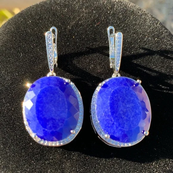 🔥🔥NEW GENUINE BLUE SAPPHIRE EARRING SET🔥🔥 - Picture 1 of 4